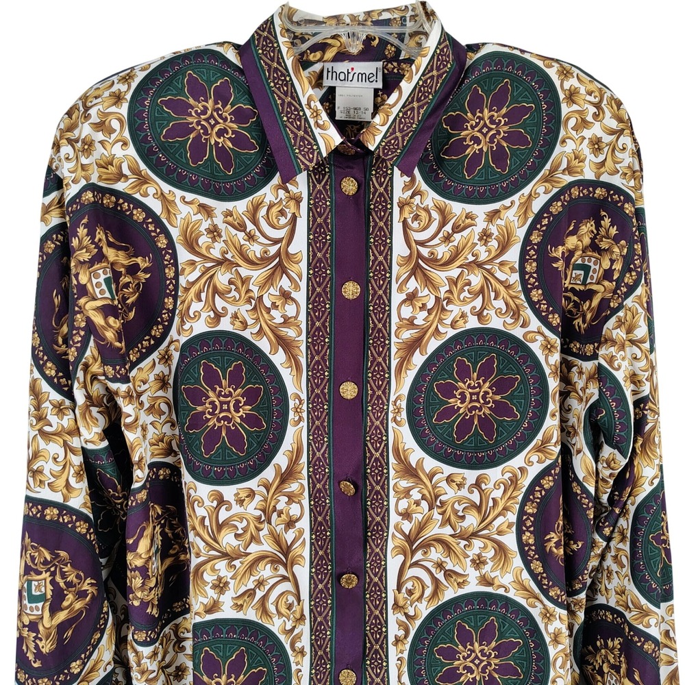 Womens SZ 13/14 That's Me Baroque Medallion Blouse Purple Gold Royalcore 90s